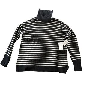 NWT 🆕 Nordstrom 100% Cashmere Black with Ivory Striped Turtleneck Sweater